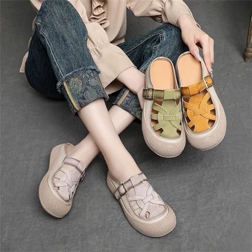 Women's Suede Mary Jane Flats - 3cm Woven Leather Summer Hollow Platform4
