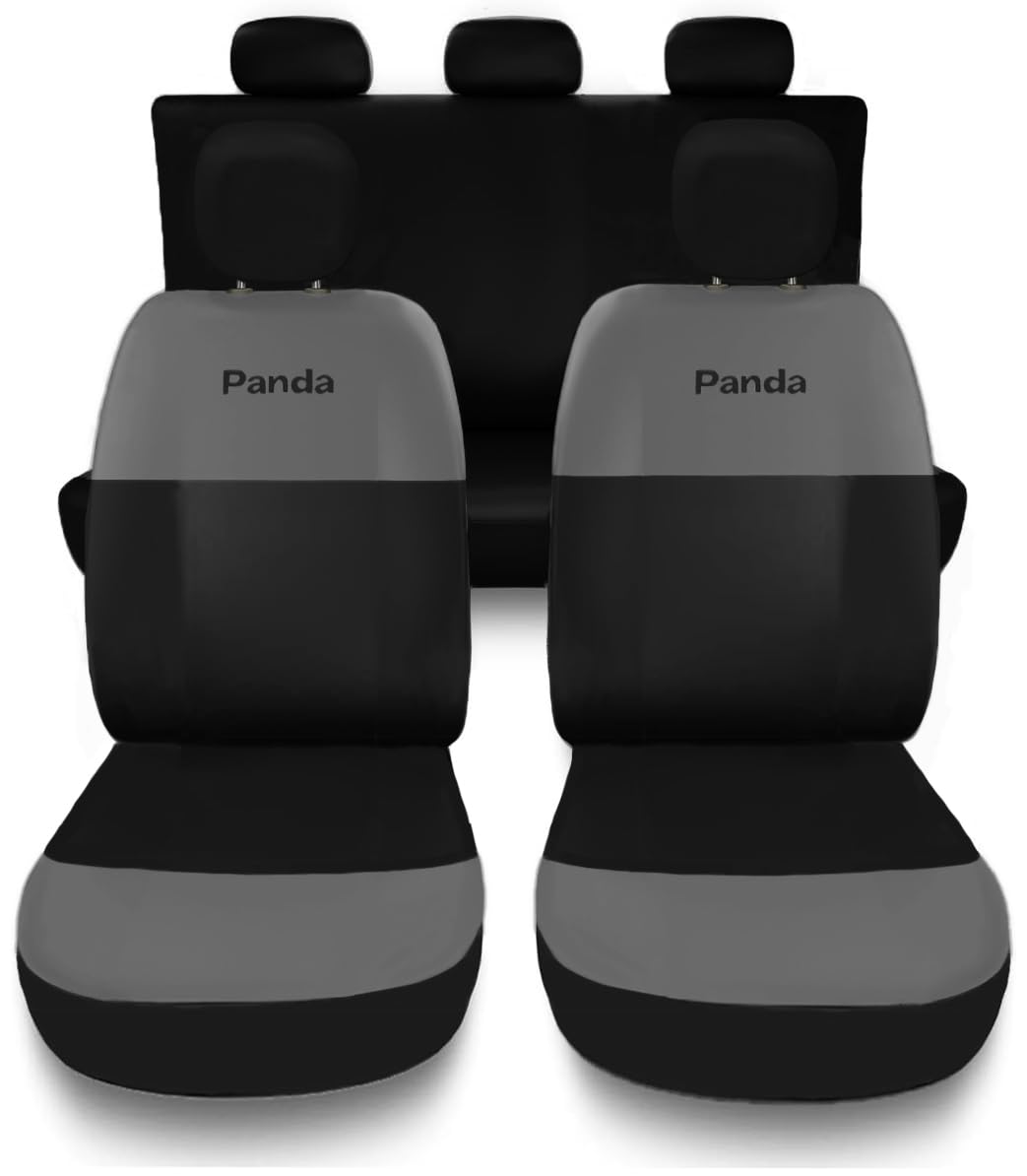 Susy Shop Coprisedili Compatibili Per Panda 2 e 3 Serie Con Logo Ricamato, Set Completo Fodere Auto Anteriori E Posteriori, Lavorazione MADE IN ITALY (NERO/GRIGIO SCURO, POSTERIORE 1/3)