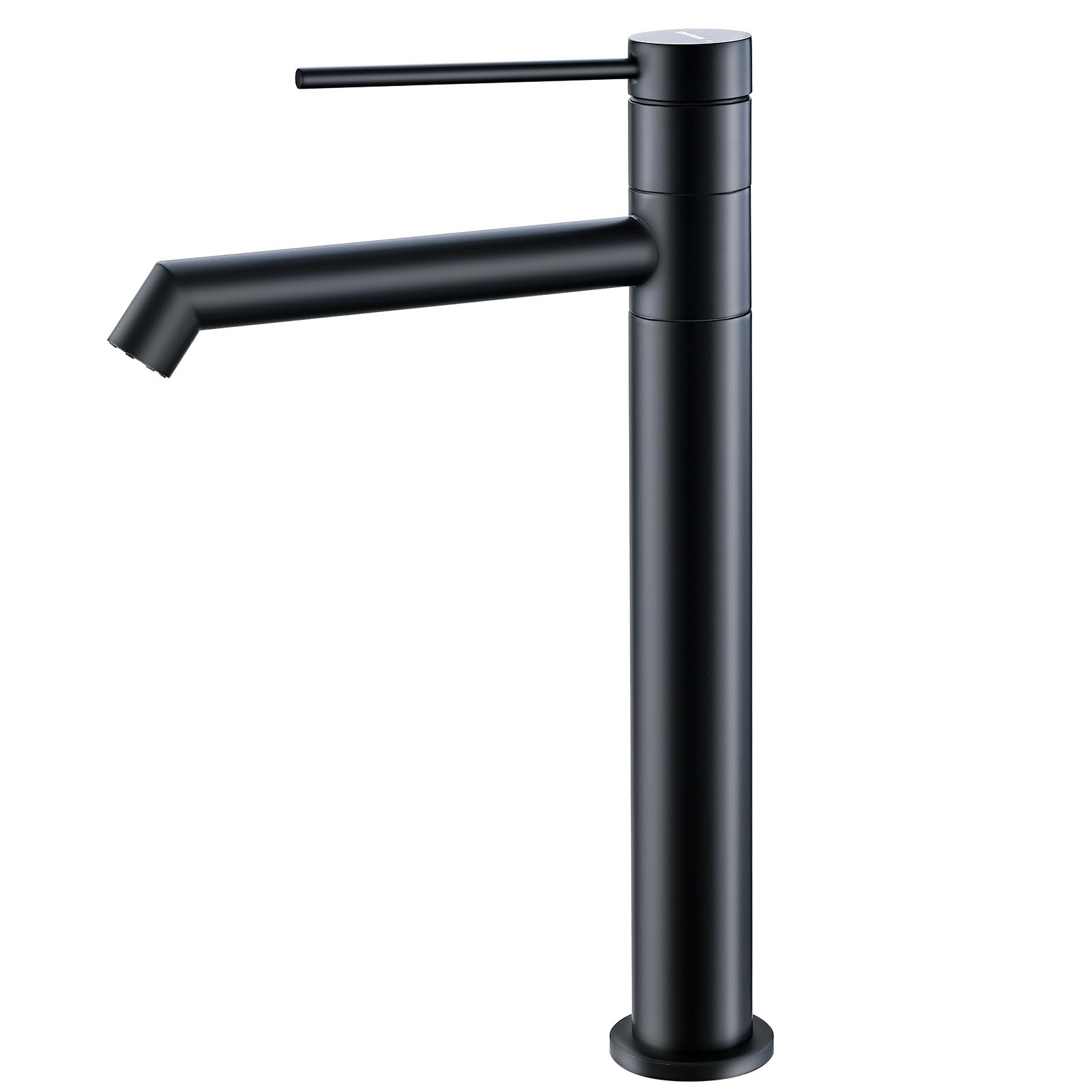 Grifo de Lavabo Elevado, Grifo de Baño 222 MM, con Aireador Extraíble y Cartucho Cerámico, Giro de 360°, Mezclador de un Solo Mango para el Lavabo del Baño, para Lavabos Elevados de Baño, Negro