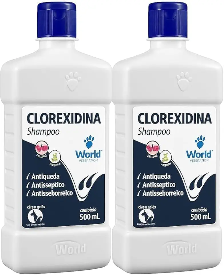 Kit com 2 Shampoo para Cães e Gatos Clorexidina Antiqueda Antisséptico e Antisseborreico 500ml