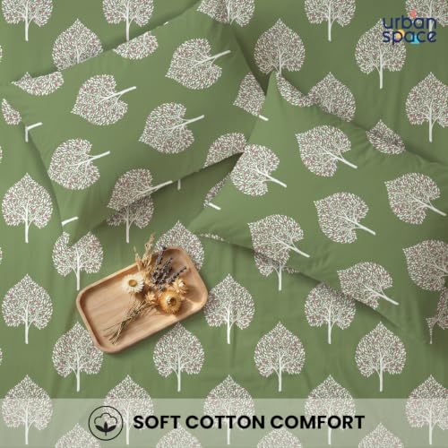 Image of Urban Space 144 TC Divine 100% Cotton Bedsheet for Double Bed with 2 Pillow Covers, Queen Bedsheet (Size 90 x 100 inches, Tarang Sage Green, Double)