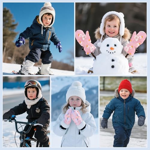 Image of American Trends Lined Fleece Toddler Mittens Winter Warm Gloves Child Ski Waterproof Snow Baby Mittens for Boys Girls, A Pink Seahorse, L (Fits 4-6 Years)