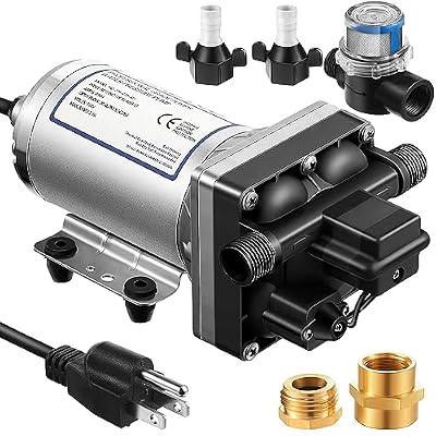 Dreyoo Water Booster Pressure Pump 110V, Self Priming 5.5 GPM 70 Psi Water Pump with Power Plug, Pipe Fittings Brass Connector Strainer Filter for Kitchen Bathroom RV Marine Yacht, Garden Hose