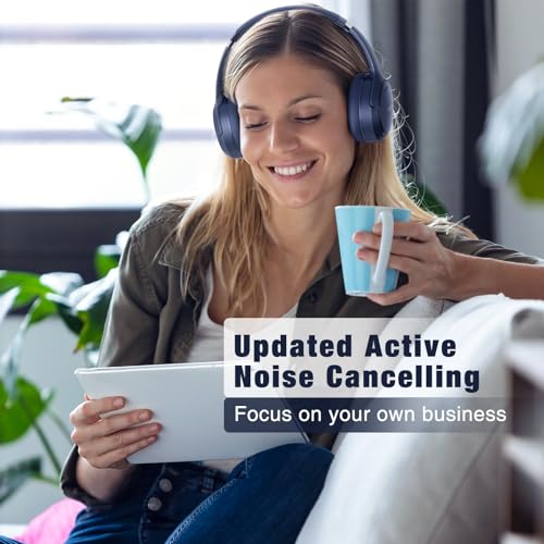 Image of RUNOLIM Hybrid Active Noise Cancelling Headphones, 100H Playtime, Built-in Microphone, Bluetooth Wireless Over Ear Foldable Headphones with HiFi Audio, Home Travel Office