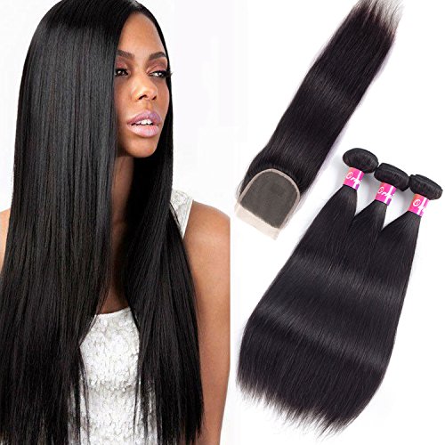 Malaysian Hair Bundles With Closure Remy Hair With Closure Straight Hair 3 Bundles With Free Part Lace Closure Natural Color by Originea(20"22"24"with18"closure)