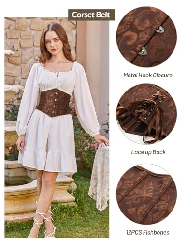 Image of Scarlet Darkness Corset Belt for Women Fishbone Wide Corset Pirate Belt | Fishbone Support, Front Buckle, Lace Up Back, Goth Renaissance Costume Accessory