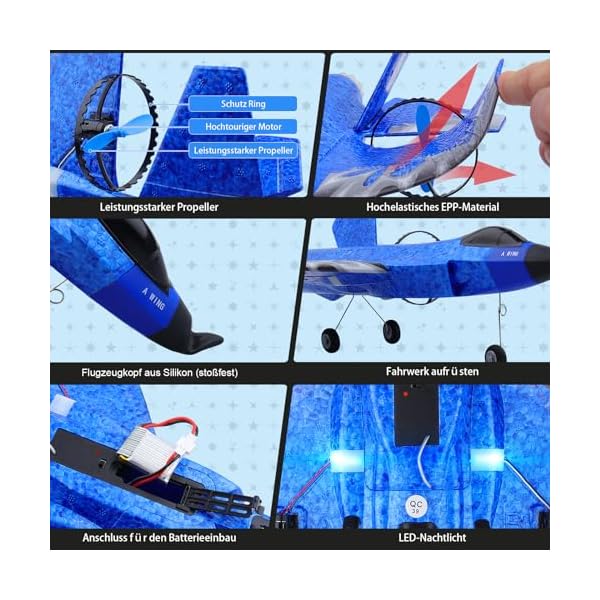 Henakmsl RC Flugzeug F35 2CH HW39 Fighter 2.4GHz Ferngesteuertes Flugzeug RTF fÃ¼r AnfÃ¤nger, Kinder und Erwachsene mit Nachtlichter USB Aufladung (Blau) – Bild 5