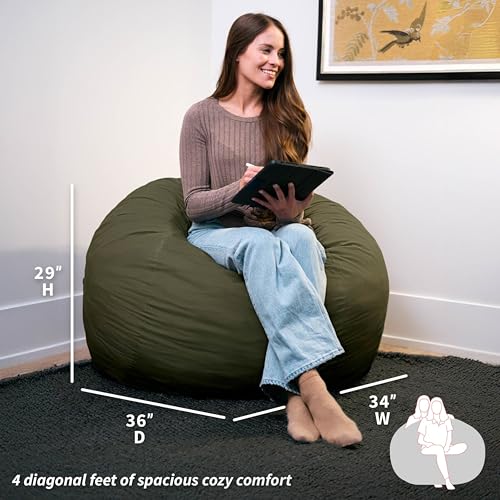 Image of Big Joe Fuf 4Ft Foam Bean Bag Chair with Removable Cover for Kids, Teens, Forest Green Velveteen, Durable Woven Polyester, 4 Foot Large Reading and Gaming Seat | Premium Shredded Foam Filled, Velveteen, Adult-Sized Comfortable Seating, Supports Up to 300 lbs