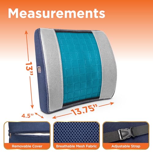BLACK+DECKER Cooling Gel Lumbar Memory Foam Cushion – Ergonomic Back Support Travel Pillow with Ventilated Mesh, Adjustable Strap, Slow Rebound Memory Foam, Washable Cover - image 2