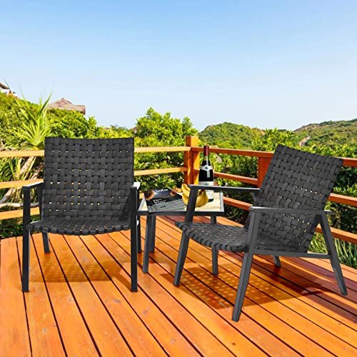 Voua Outdoor 3-Pieces Bistro Set Ergonomic Wicker Patio Furniture Sets- Conversation Sets 2 Pe Rattan Chair With Coffee Table - Black #TOP5