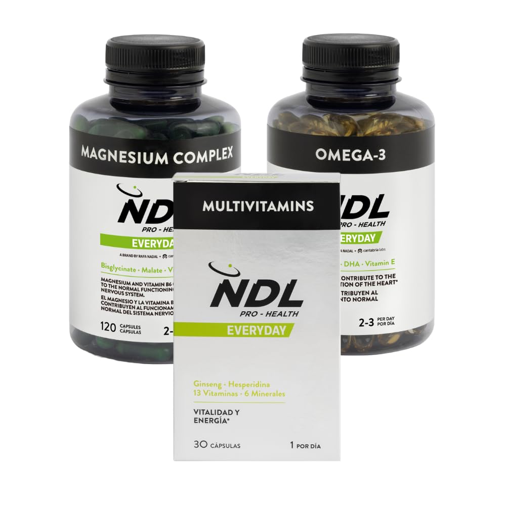 NDL Pro-Health Omega 3 + Magnesium Complex con Vitamina B6 y D + Multivitaminas | Energía, salud y bienestar | Una marca de Rafa Nadal & Cantabria Labs
