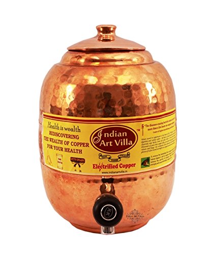 Indian Art VillaCopper Water Dispenser Container Pot Tank, Storage Water Home Kitchen Garden, Beneficial for Health, 5 Ltr.