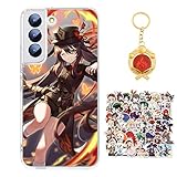 Compatible with Samsung Galaxy A15 5G Case Genshin Impact Hu tao Anime Game Design [With Vision Keychain and 50pcs Stickers] Cartoon Transparent Soft Silicona Case for Samsung Galaxy A15 5G