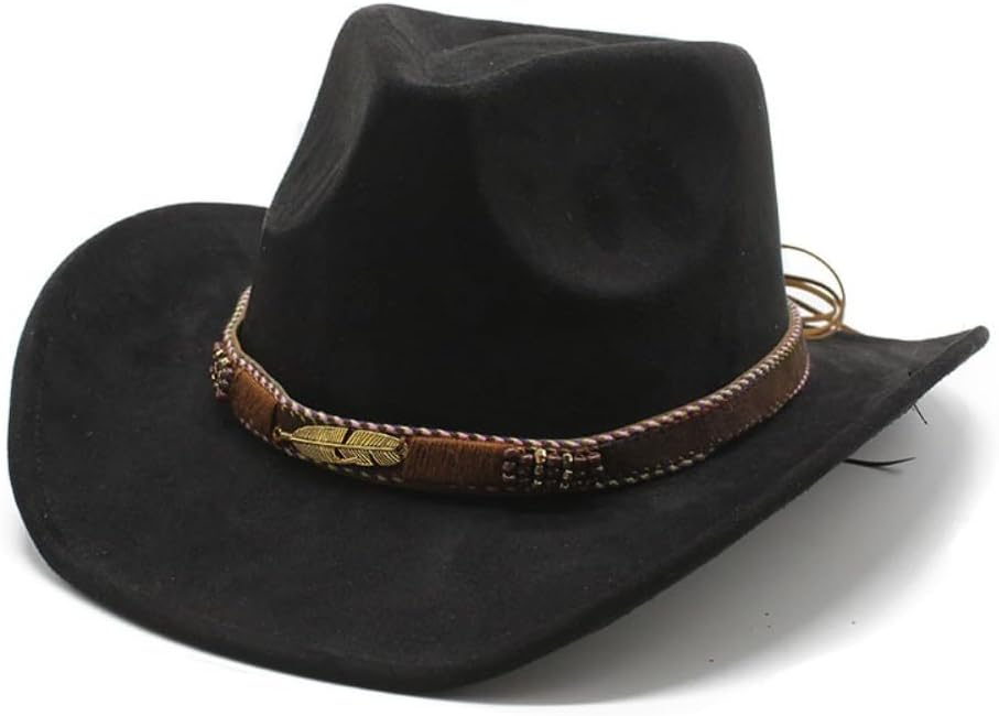 Brown Felt Cowboy Hat with Decorative Band, Wide Brim Western Style, Adult