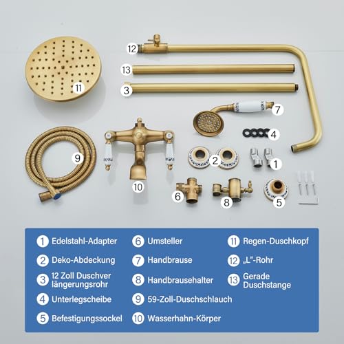 Enga Duales Duschsystem Mit 12 Zoll Regendusche & Handbrause – Chrom, Inkl. Wannenauslauf & Halterung