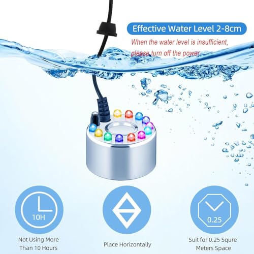 Qcwwy Mister Fogger, 12 LED Mini Nebelmaschine mit Licht Farbwechsel Zimmerbrunnen Nebelmaschine Fogger Zimmerbrunnen Zubehör für Wasserspiel Halloween Weihnachtsfeiertagsdekorationen