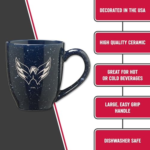 Image of Rico Industries NHL Hockey Washington Capitals Navy Personalized 16 oz Team Color Laser Engraved Speckled Ceramic Coffee Mug