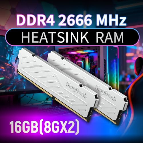 Image of KingBank Computer Desktop Memory Ram DDR4 16GB(2x8GB) 2666MHZ CL19 1.2V with Heatsink for PC Gaming /Office /PS,Silver