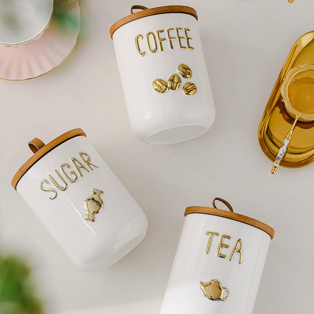 Keramik-Aufbewahrungsset mit luftdichten Deckeln – Für Tee, Kaffee & Zucker – 800ml / 24,05 oz Behälter in edlem Design