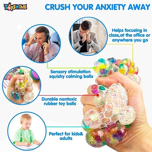 Image of Toyshine 1Pc Magic Slime Mesh Ball Anti-Stress Anti Anxiety Squeeze Grape Ball Multicoloured Water Beads Filled Toy for Kids & Adults | Best for Birthday Return Gift