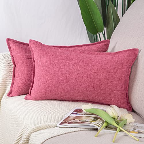 Madizz Lot de 2 Housses de Coussin Doux Lin Décoratif Coussin Couvre Style De Luxe pour canapé Chambre Rose 40x60 cm