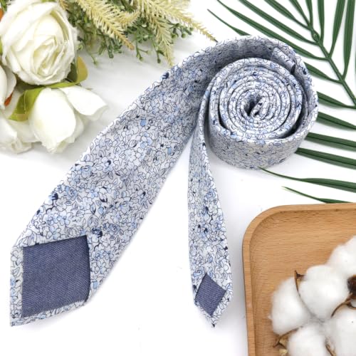 Image of Cotton Floral Ties for Men 2.76 inch Men's Skinny Tie Linen Flower Printed Neck Tie for Wedding Dating Party