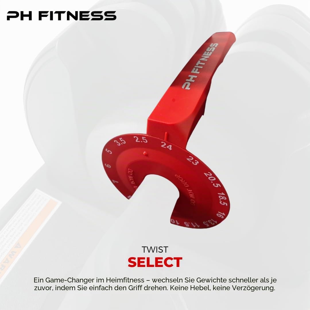 PH Fitness Premium Verstellbares Kurzhantel Set 24kg – 15-in-1 Einhand-Drehung – Kompaktes Hantel-Duo für Home Gym – 2,5–24kg – Platzsparendes Krafttrainingsgerät