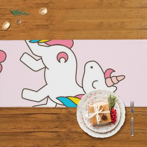 Chemin de table en lin tissé licorne rose, linge de table luxe - 6