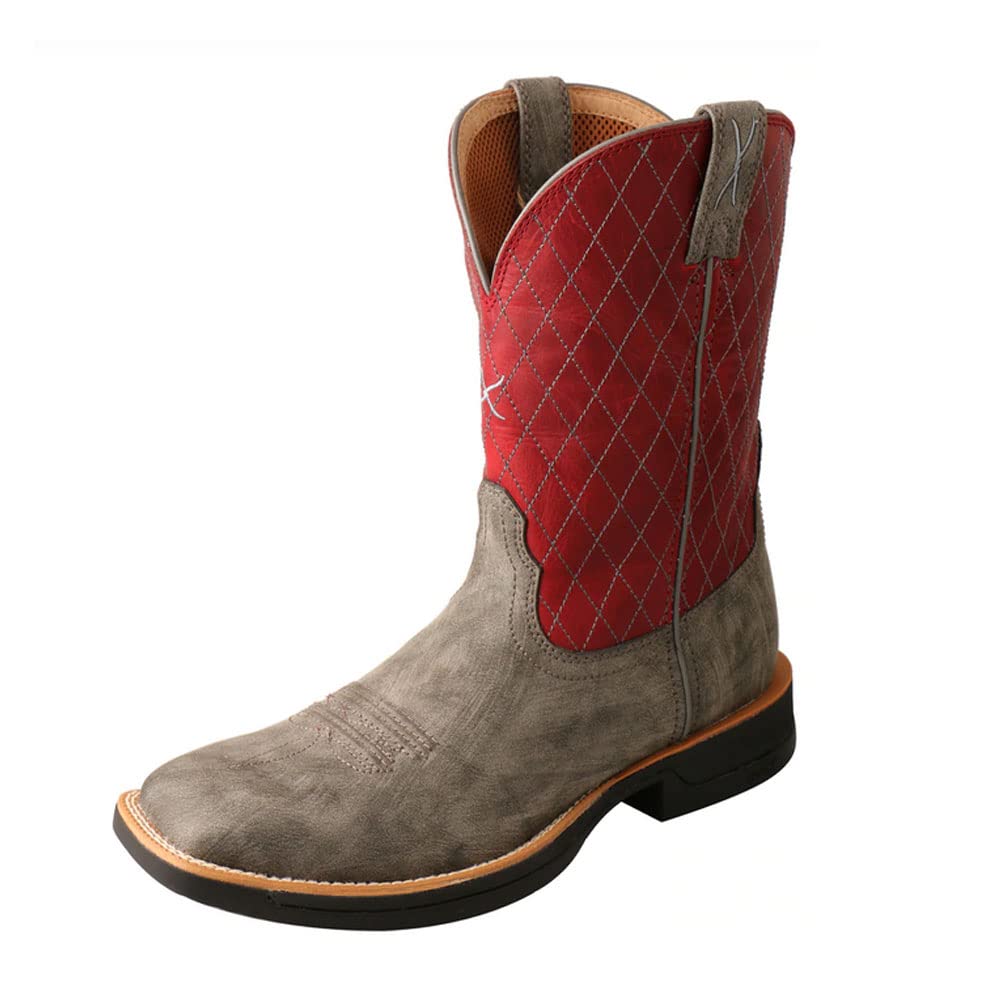 Twisted X Men's 11" Tech X Boot, Wide Square Toe with CellStretch and Tech X, Grey &amp; Red, 12 EE
