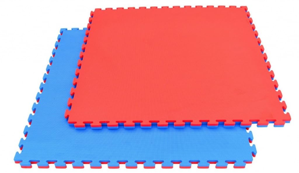 TBP095 Tappeto puzzle tatami 100x100x2 cm - 1 Mattonella pavimento gommato palestra spessore 2 cm - Tatami palestra tappeto gommato, Rosso/Blu