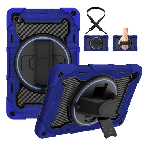 Coque Samsung Galaxy Tab S6 Lite antichoc avec support rotatif et bandoulière bleu foncé