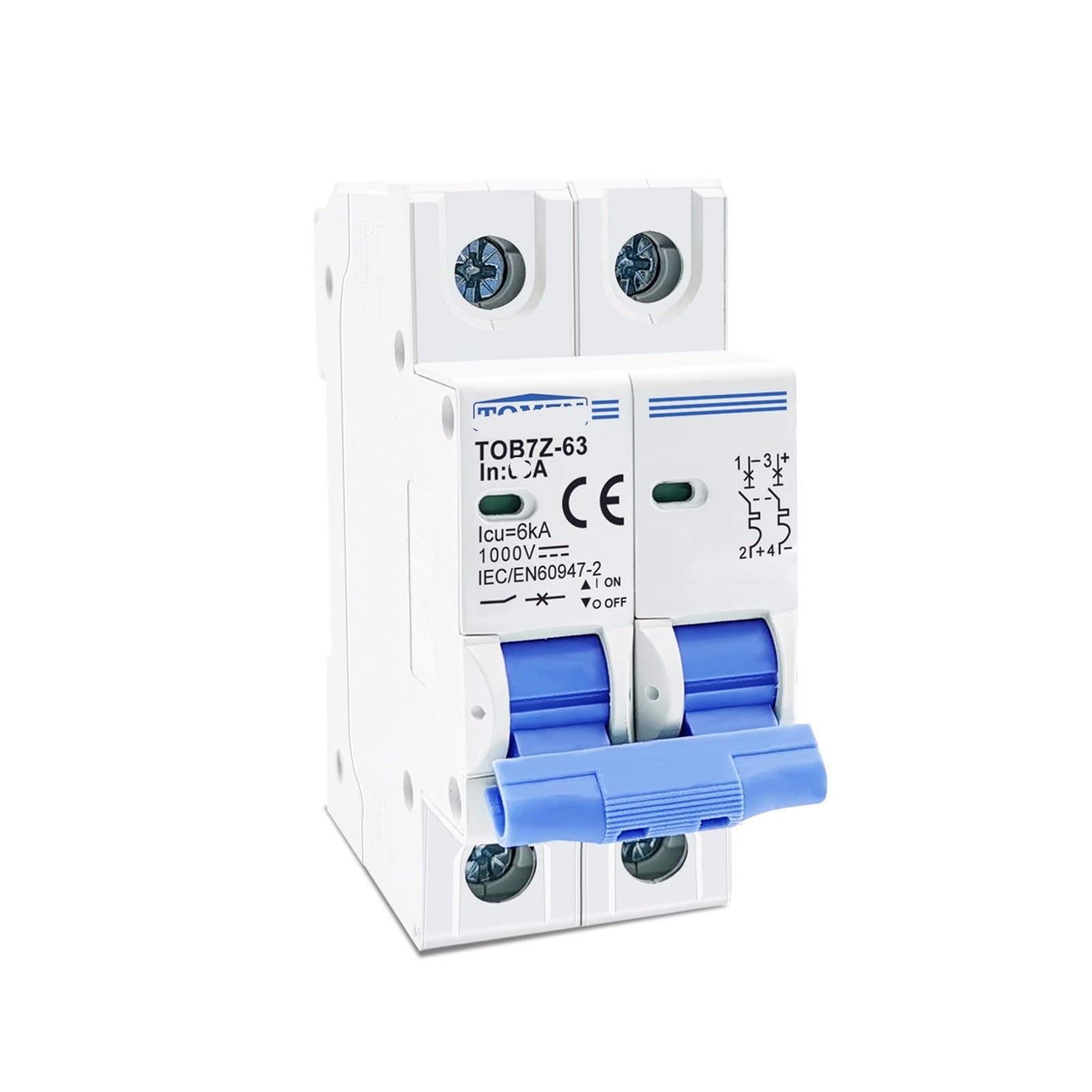 JNVFTCUX 2P DC 1000V Solar Miniature Circuit Breaker 3A 6A 10A 16A 20A 25A 32A 40A 50A 63A for Photovoltaic Systems(3A)