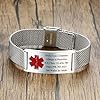 VNOX Personalized Medical ID Bracelet, Free Custom Medical Alert Bracelets for Men Women, Stainless Steel Mesh Band Adjustable SOS Emergency Name Identification Wristband #2