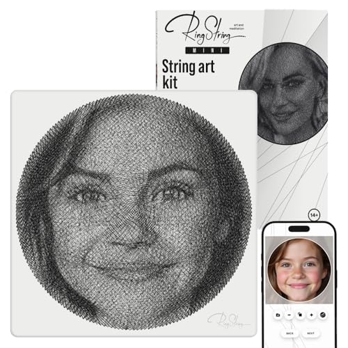 RINGSTRING Mini Art Kit for String Art Creation from Any Photo - Custom Craft Kit for Adults - 3D DIY String Art Kit - Original Gift and Handmade Home Decor