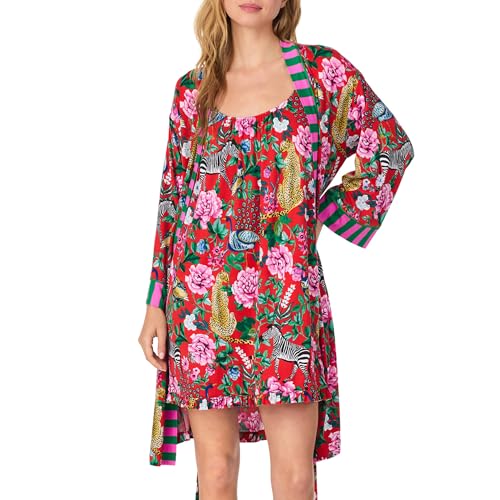 Image of Room Service Womens 2 Piece Matching Robe and Chemise Set - Cozy Stretch Jersey Sleepwear Nightgown & Long Sleeve Lounge Robe