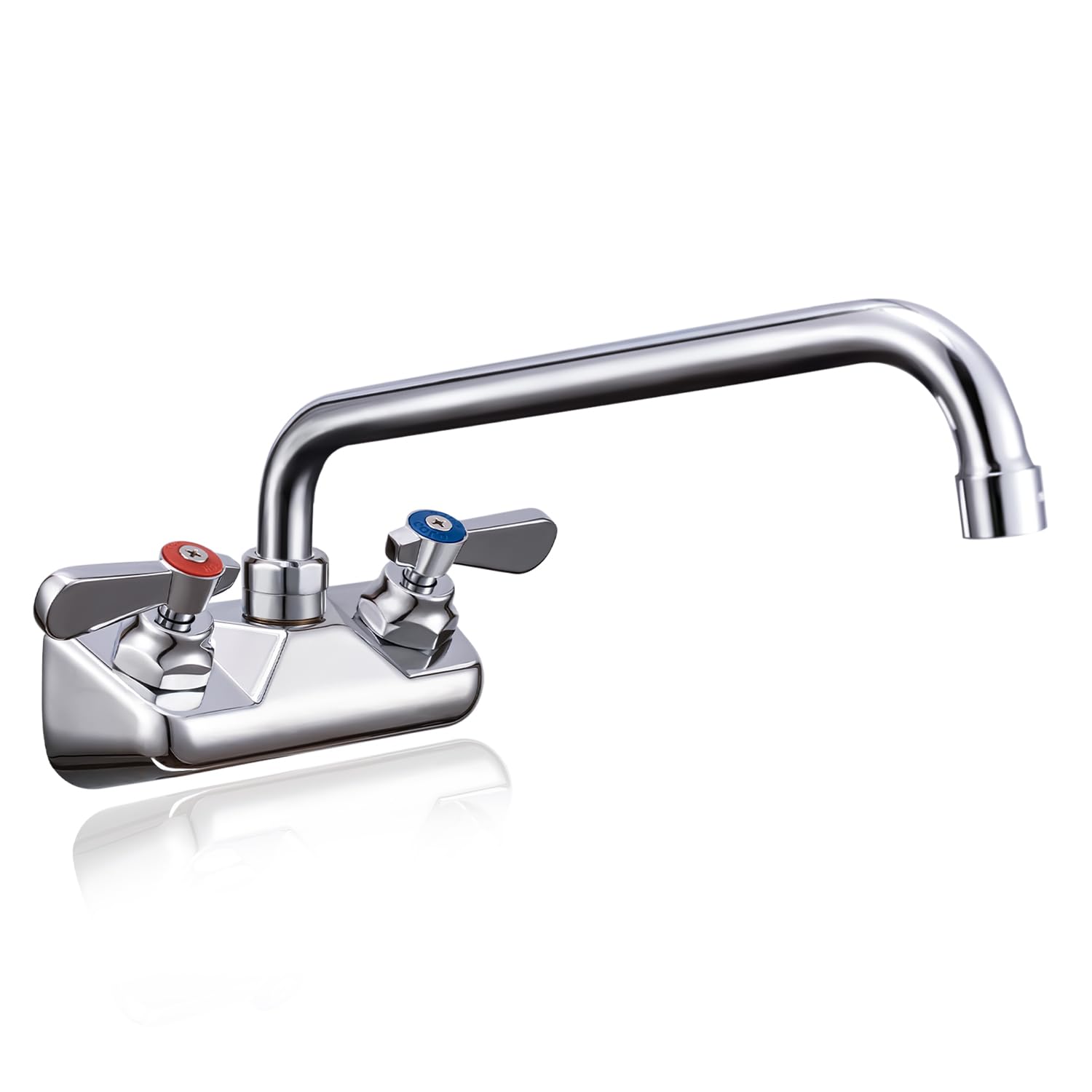 Sepaitek Leak-Free Commercial Sink Faucet 4" Spread Center 12" Spout, Wall Mount Bar Faucet 4 inch Center 2 hole 2 Handle, for Triple 3 Compartment