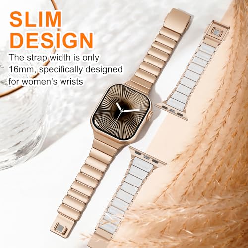 Image of Magnetic Slim Metal Band Compatible with Apple Watch Bands for Women Series 11 10 46mm 45mm 44mm 42mm SE 9 8 7 6 5 4 38mm 40mm 41mm 3 /2 /1,Luxury Stainless Steel Strap Silicone Link For iwatch