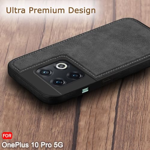 Image of TheGiftKart Genuine Leather Finish Back Cover Case for OnePlus 10 Pro 5G | Shockproof Design | Raised Edges for Camera & Screen Protection | Stunning Minimalist Design Back Case Cover (Black)