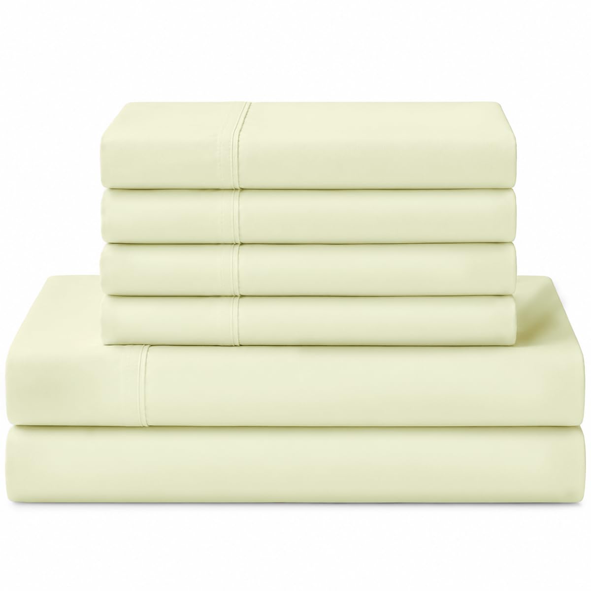 Linen Home 100% Cotton Percale Sheets Queen Size, Cream, Deep Pocket, 6 Pieces Set- 1 Flat, 1 Fitted and 4 Pillowcases, Crisp Cool and Long Staple Strong Bed Linen