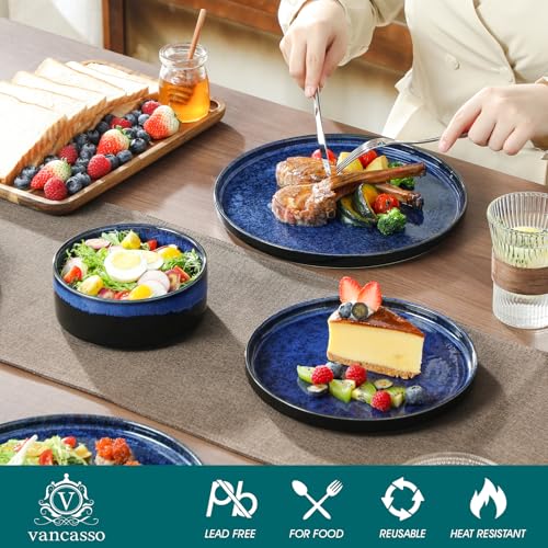 Image of vancasso Starry Plates and Bowls Sets for 8, 24 Pieces Blue Dinnerware Sets for Kitchen, Modern Stoneware Dishes Set, Dishwasher and Microwave Safe