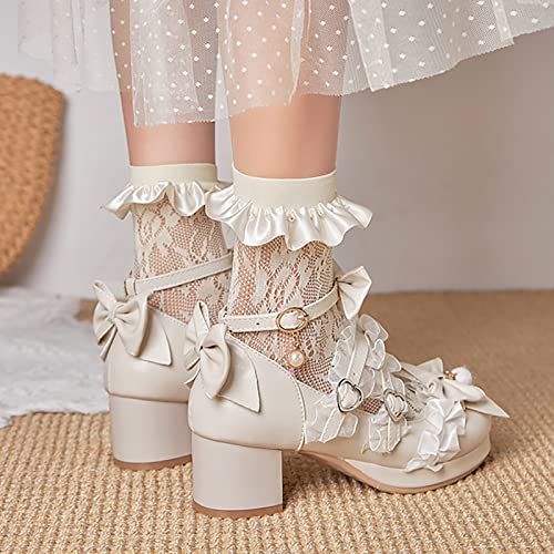 Kids Girls Gorgeous Princess Shoes 5cm Low Heel Thick Bottom Medieval Style Princess Lace Trim Dress Shoes3