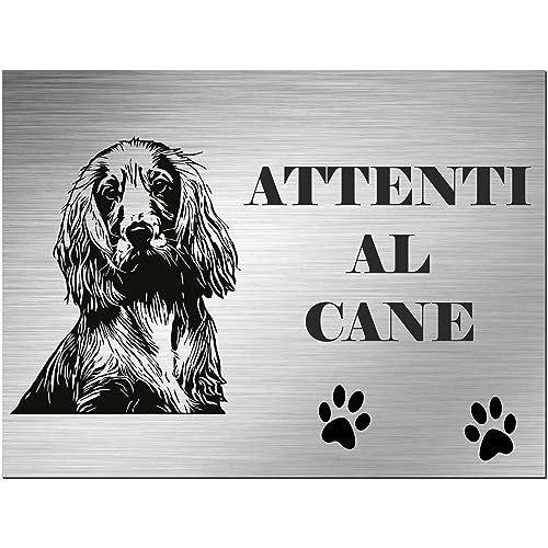 INDIGOS UG - Cocker Spaniel Inglese - Cartello - ATTENTI AL CANE - da 20x15 cm - Pannello composito in alluminio - per cancello, recinzione, sicurezza, porta e giardino