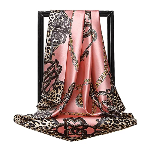 30 Styles Silk Scarfs 90cm X 90cm Large Square Scarf Leopard Print Chain Silk Scarves Lady Shawl Hijabs Neckerchief (Color : Style5, Size : 90cmx90cm)