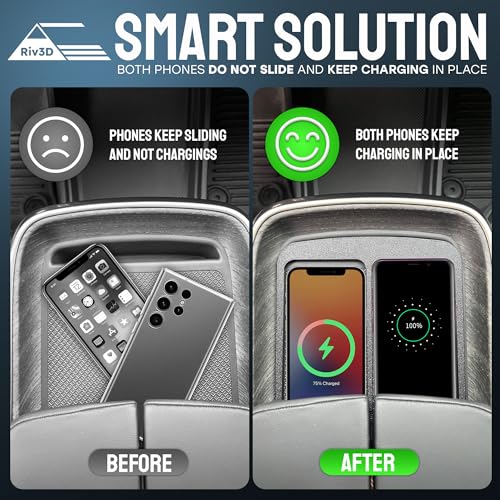 Double Cell Phone Holder for Rivian R1T & R1S - Charge Two Phones with Original Wireless Charging. Simple Installation, No Sliding