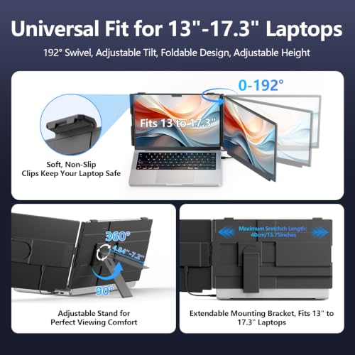 Image of Laptop Screen Extender, 15.6 inch FHD 1080P IPS Laptop Monitor Extender for 13 inch - 17.3 inch Laptops, Detachable & 4-in-1 Modes Dual Monitor, Plug-Play Travel Monitor for Wins /Mac /Dex /Chrome