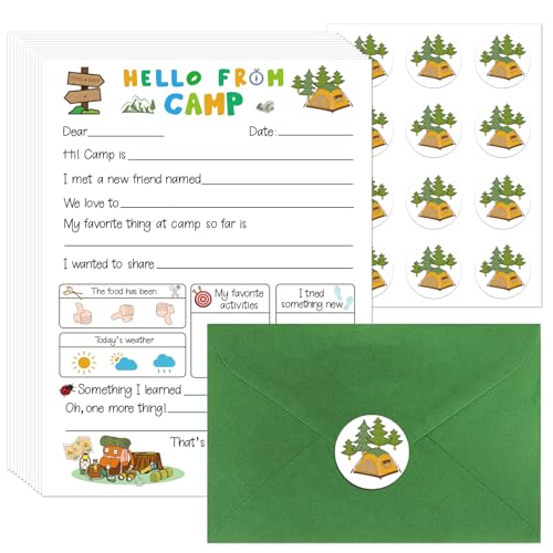 Papeterie de camping pour fille avec ce lot de 12 lettres de camp d'été et enveloppes