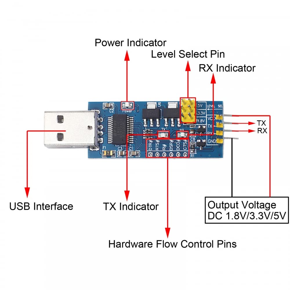Adattatore seriale da USB a TTL, modulo convertitore da 5/3,3/1,8 V FT232RL, codice FT232RL, downloader programmatore con cavo per