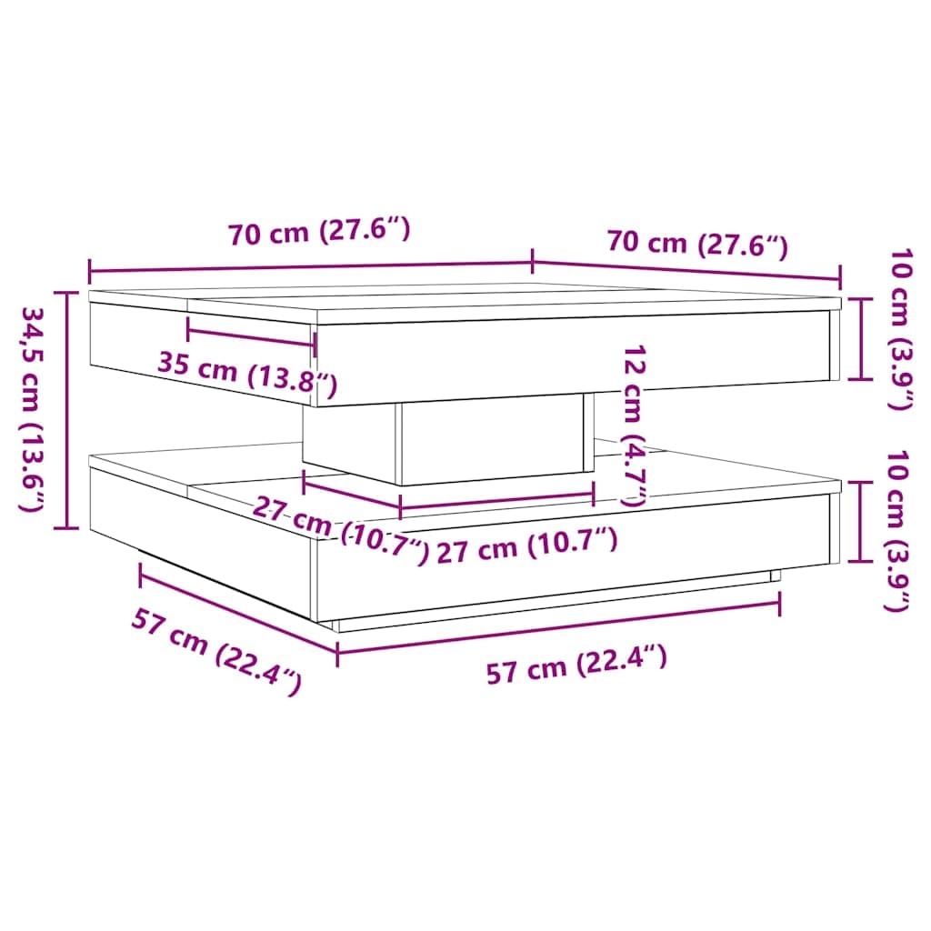 Couchtisch Betongrau Holzwerkstoff 70x70x34,5 cm 360 Grad drehbar mit Stauraum und Ablagefach moderner Wohnzimmertisch Beistelltisch praktisch vielseitig