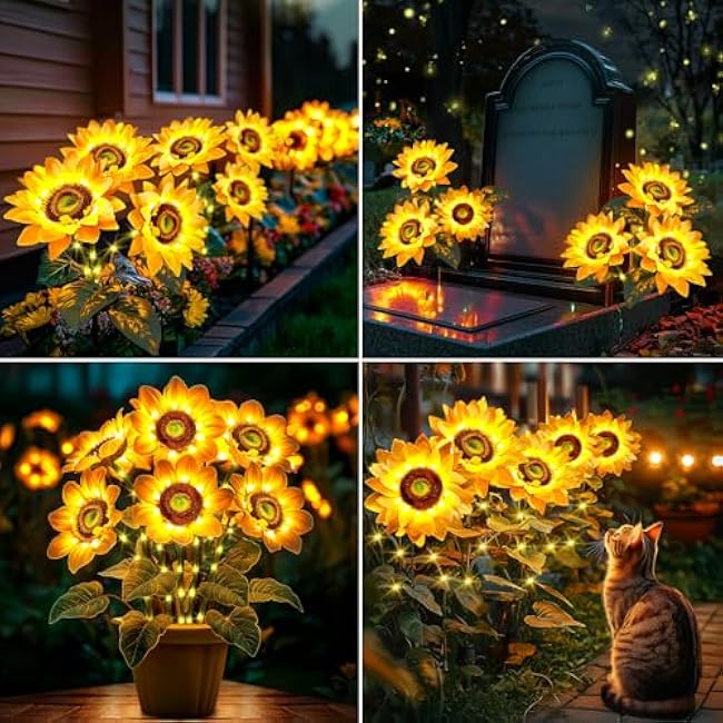 Sunflower Solar Lights Garden Decor: 6-Pack Artificial LED Solar Flower Lights Spring Summer Outdoor Decorations- Waterproof Patio Lamps for Outside Yard Pathway Walkway Porch - Gifts for Women Mom