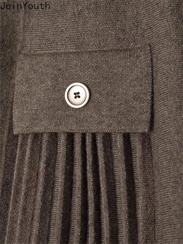 Women Vintage Skirts High Waist A-Line Thicked Korean Loose Saia Knitted Pleated Long Skirt2